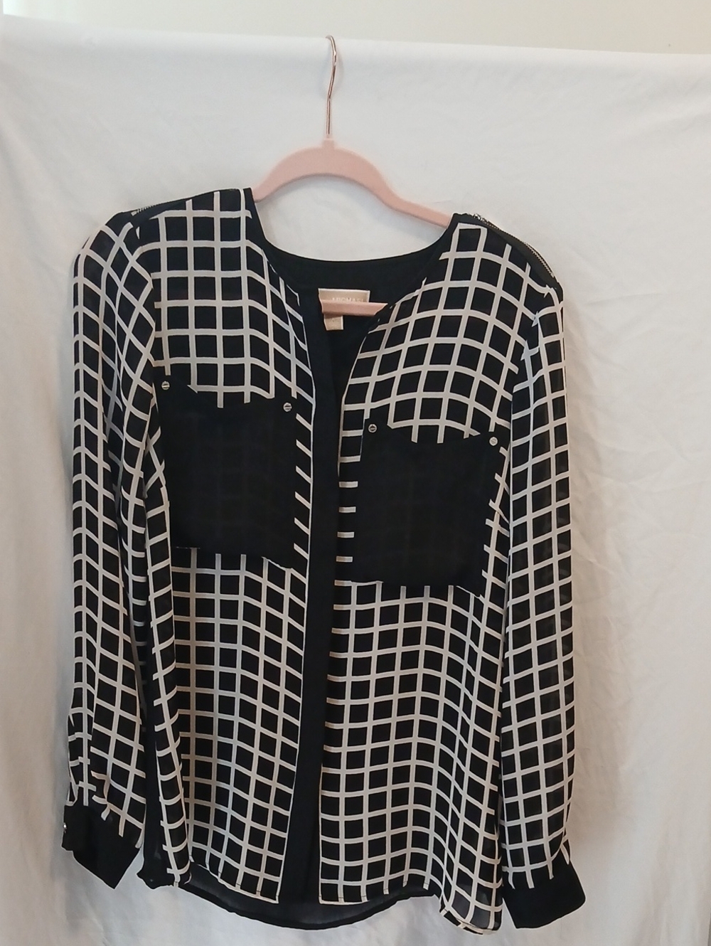 Michael Kors Black & White Windowpane Button-Front Shirt